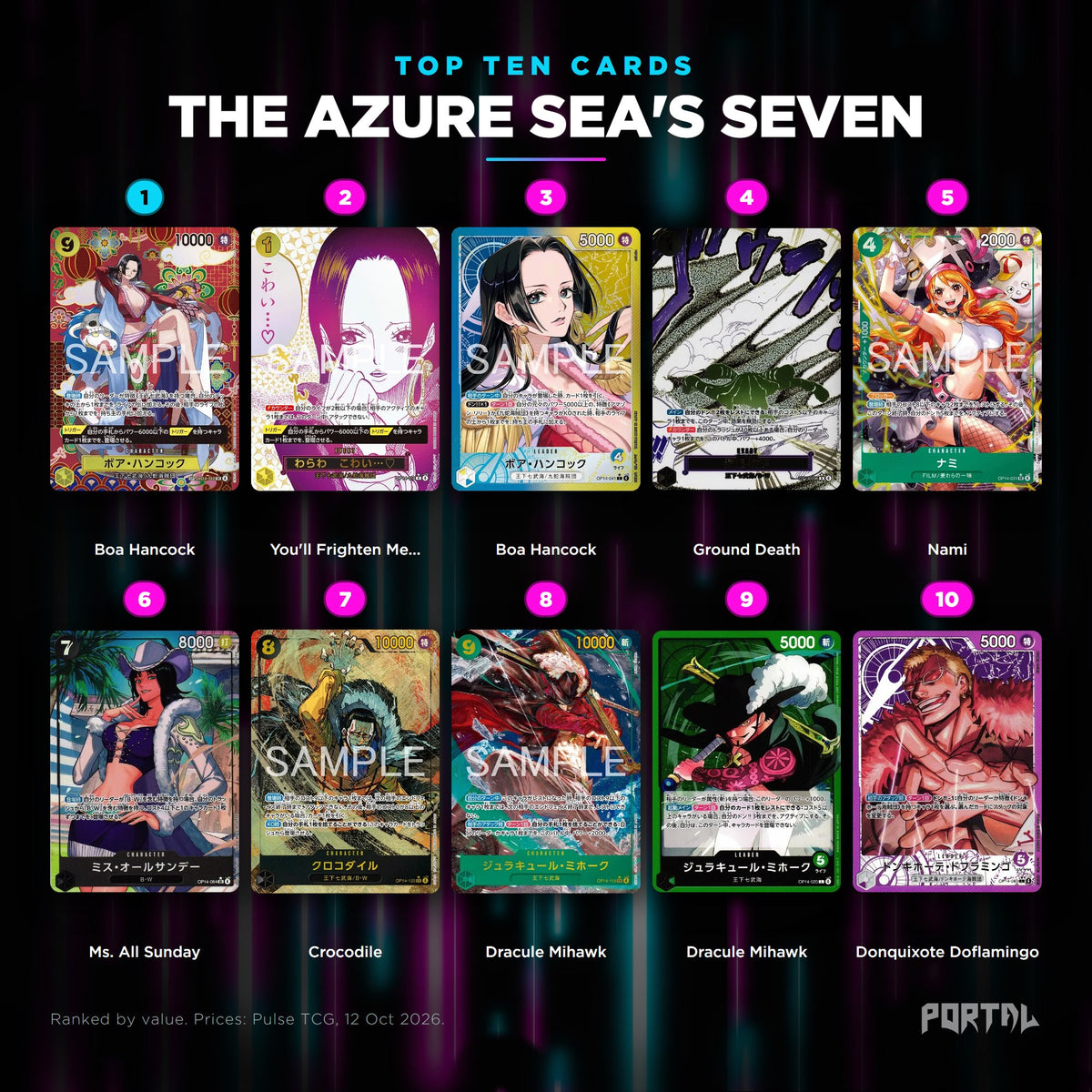 The Azure Sea's Seven Japanese top ten cards, prices from Pulse TCG, Portal TCG