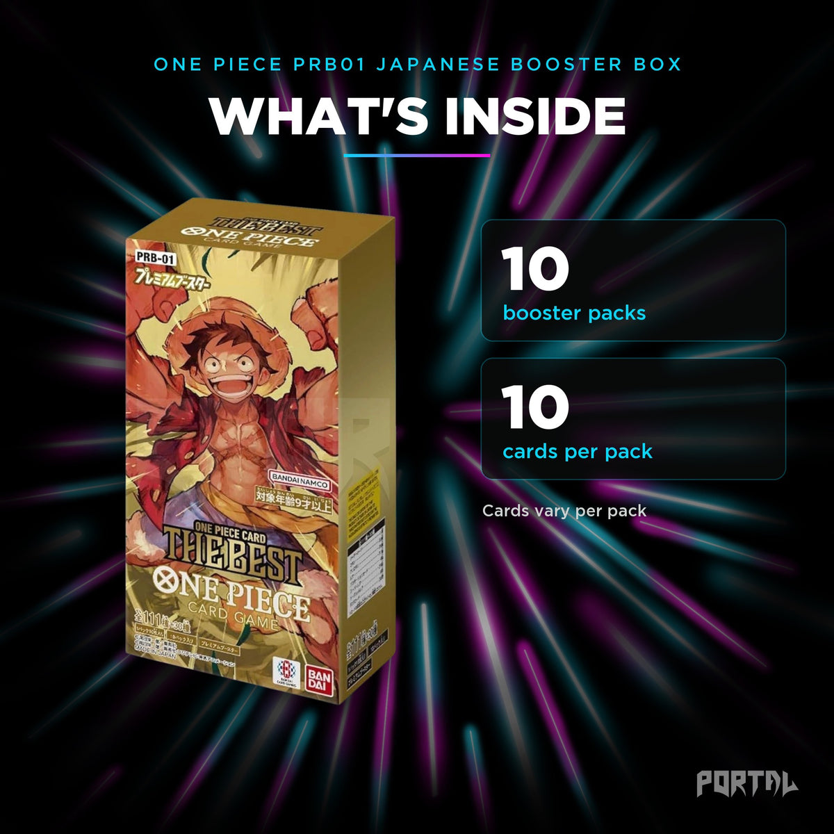 The Best Japanese booster box, what's inside: 10 booster packs, 10 cards per pack, Portal TCG