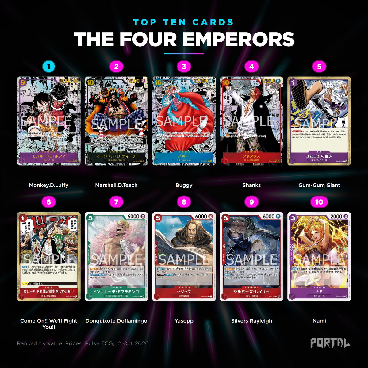 The Four Emperors Japanese top ten cards, prices from Pulse TCG, Portal TCG