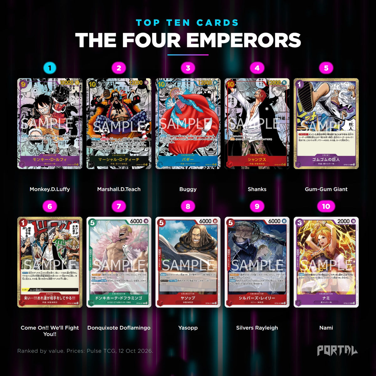 The Four Emperors Japanese top ten cards, prices from Pulse TCG, Portal TCG