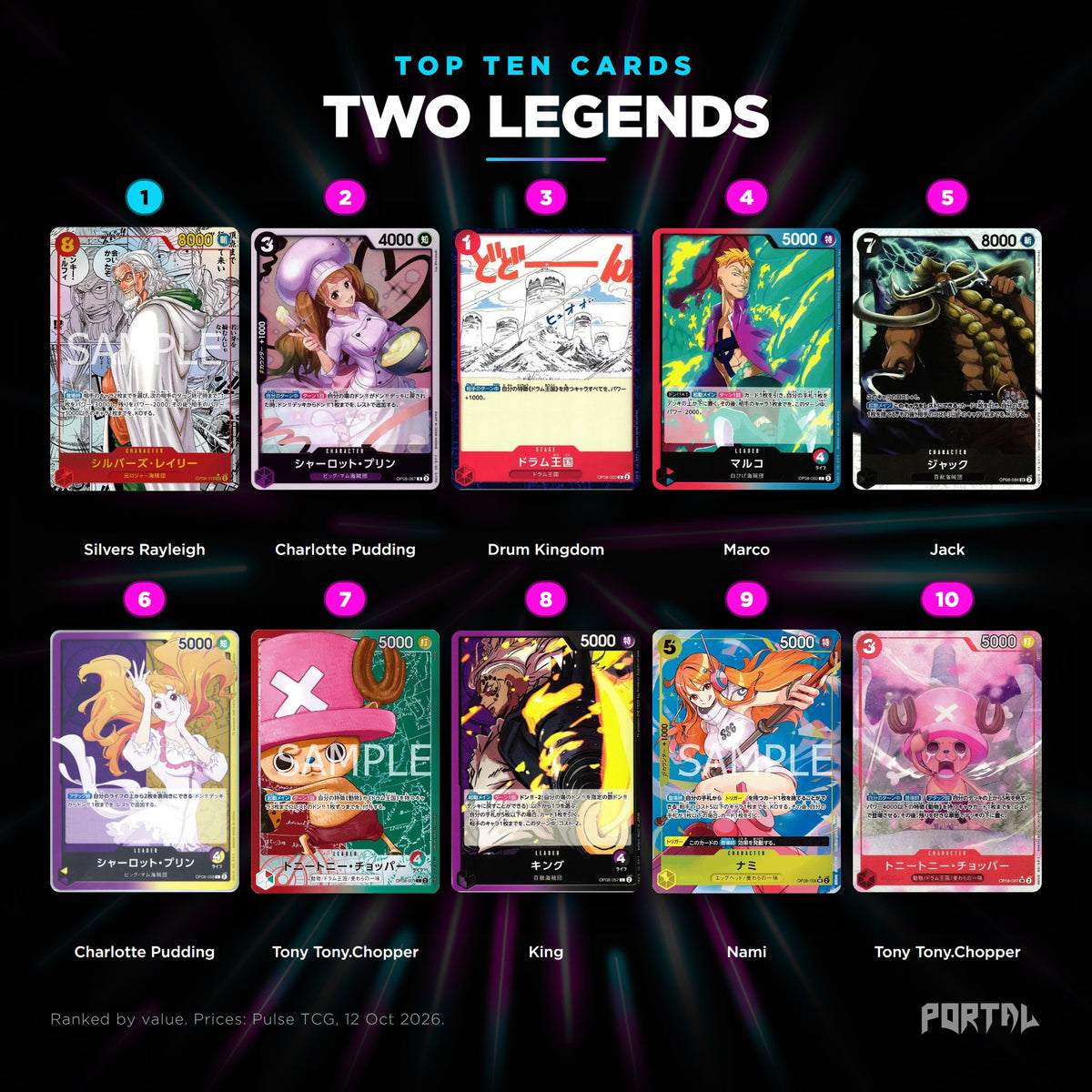 Two Legends Japanese top ten cards, prices from Pulse TCG, Portal TCG