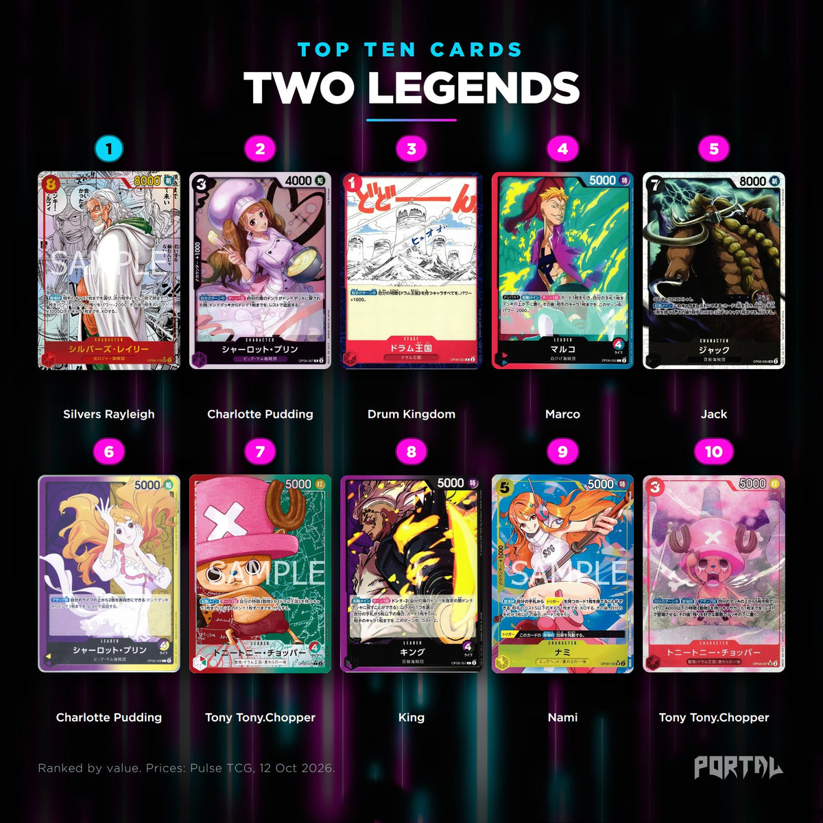 Two Legends Japanese top ten cards, prices from Pulse TCG, Portal TCG