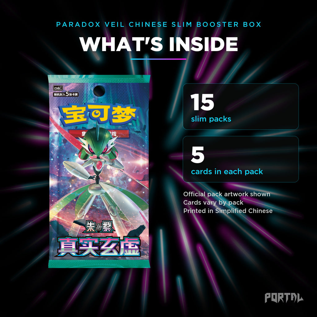 Paradox Veil - Simplified Chinese Slim Booster Box - Pokemon - CSV6, what's inside: 15 packs of 5 cards. Official pack artwork shown.