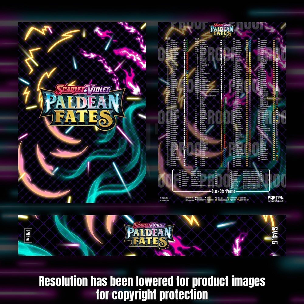 Pokemon Paldean Fates master set checklist kit, full kit with cover, spine and checklist, Portal TCG