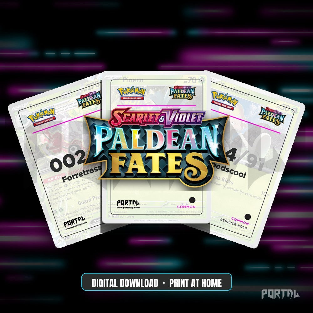 Paldean Fates master set placeholders, digital download, Portal TCG