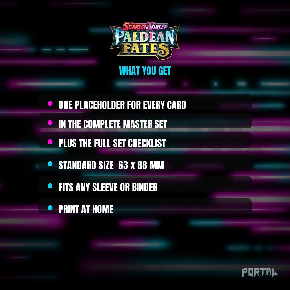 Paldean Fates master set placeholders, what you get, Portal TCG