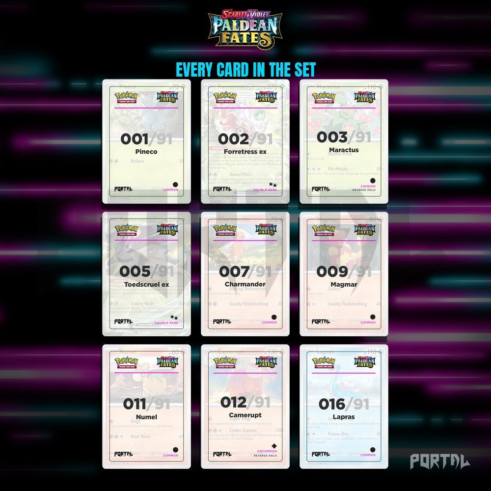 Paldean Fates master set placeholders, binder page, Portal TCG