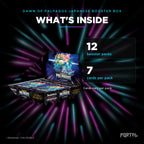 Dawn of Palpagos Japanese booster box, what's inside: 12 booster packs, 7 cards per pack, Portal TCG ©Bushiroad ©PALWORLD