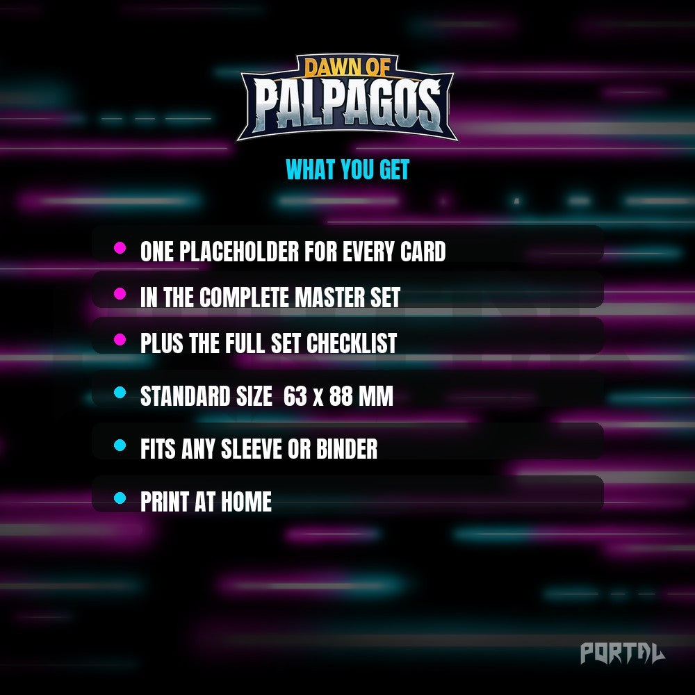 Palworld Dawn of Palpagos master set placeholders, what you get, Portal TCG
