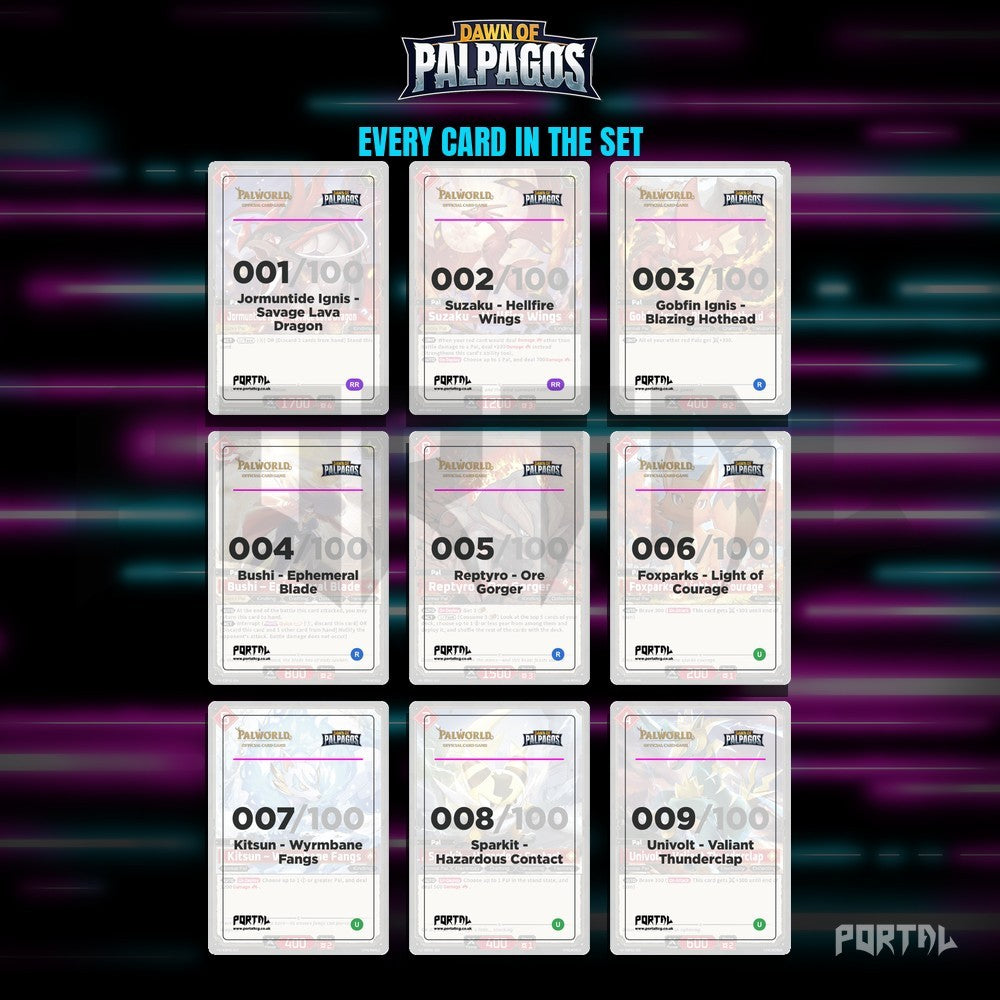 Palworld Dawn of Palpagos master set placeholders, binder page, Portal TCG