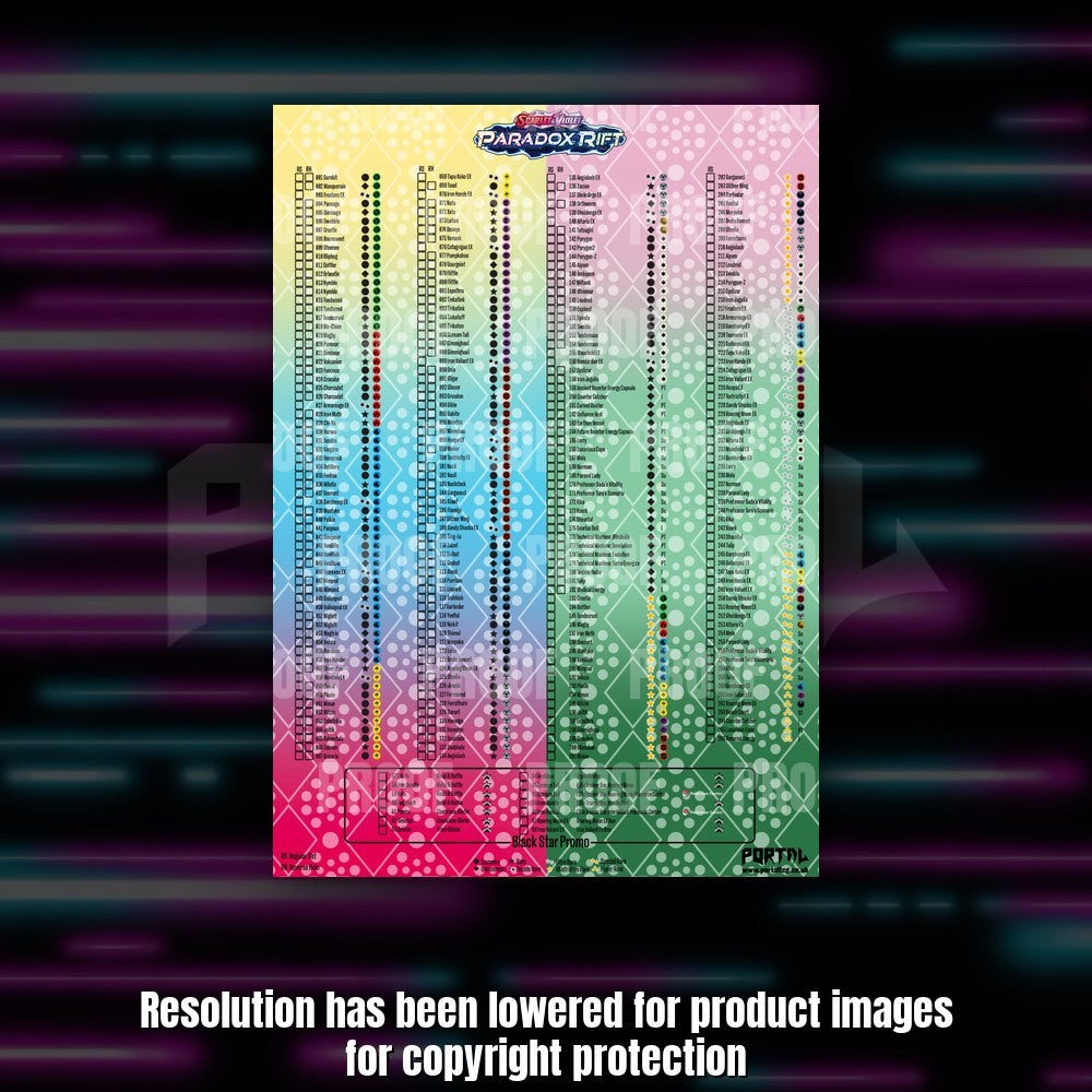 Pokemon Paradox Rift master set checklist kit, checklist sheet, Portal TCG