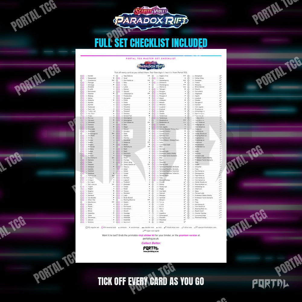The free Paradox Rift master set checklist included with the placeholders