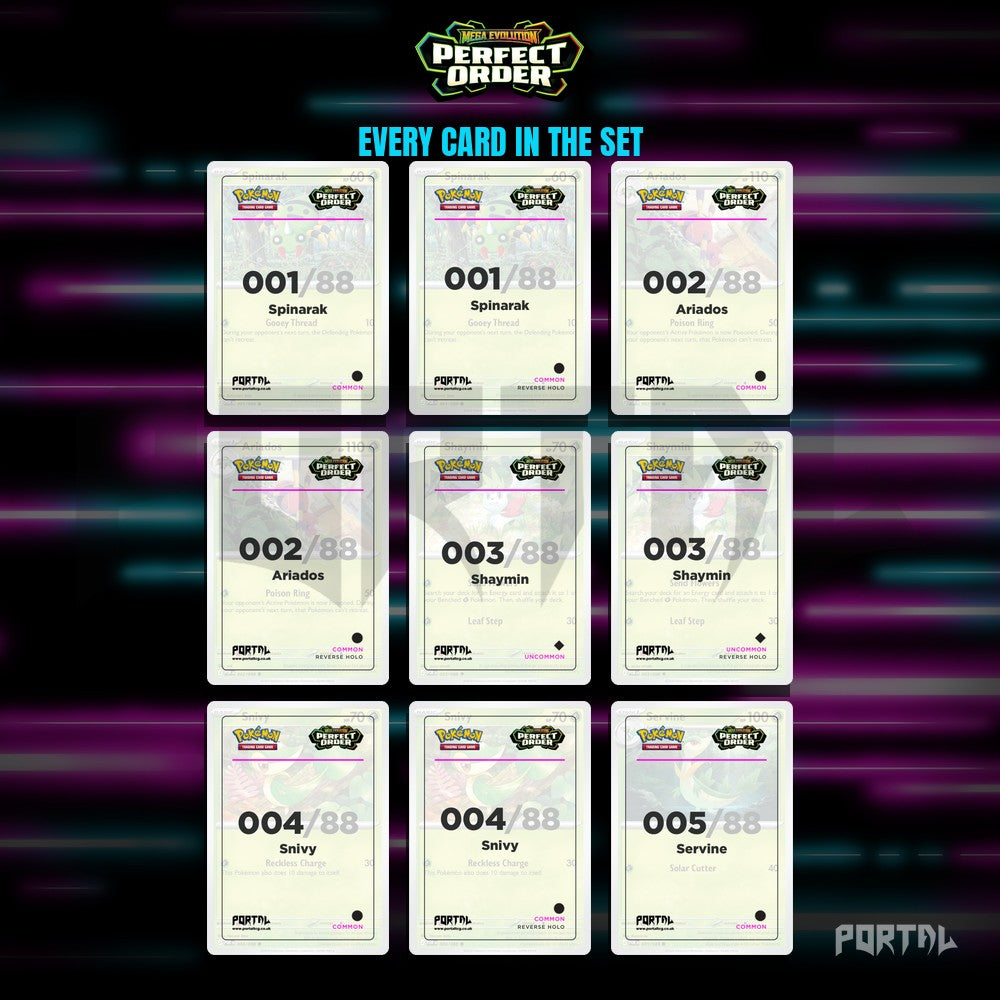 Perfect Order placeholder cards laid out in a nine pocket binder page