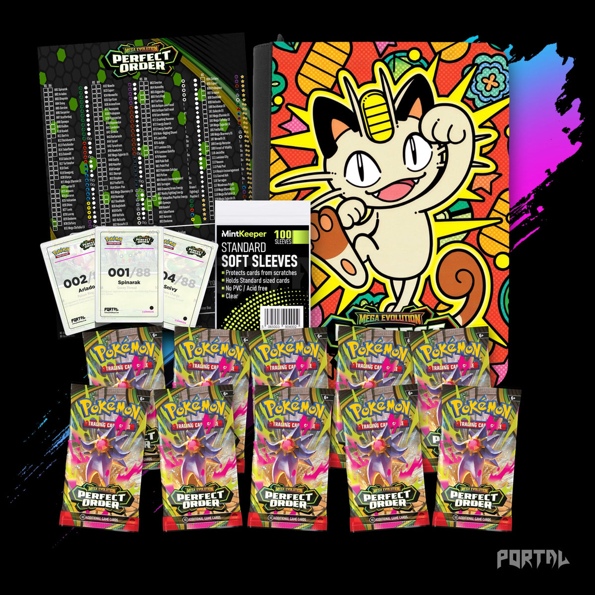 Pokemon Perfect Order Meowth premium collector's bundle, everything included, binder with set logo, Portal TCG