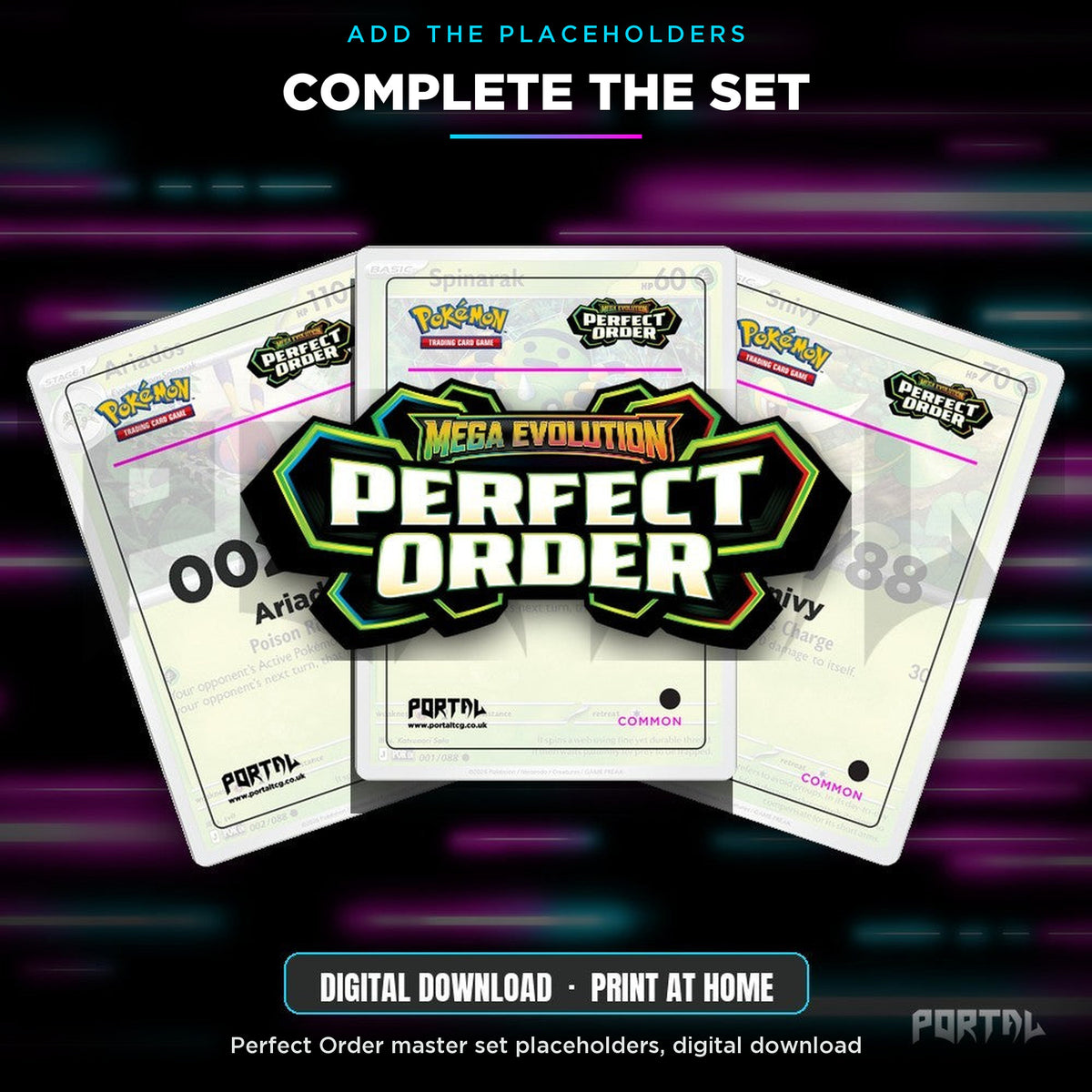 Pokemon Perfect Order Meowth Premium Printed Binder, complete the set with Perfect Order master set placeholders, Portal TCG