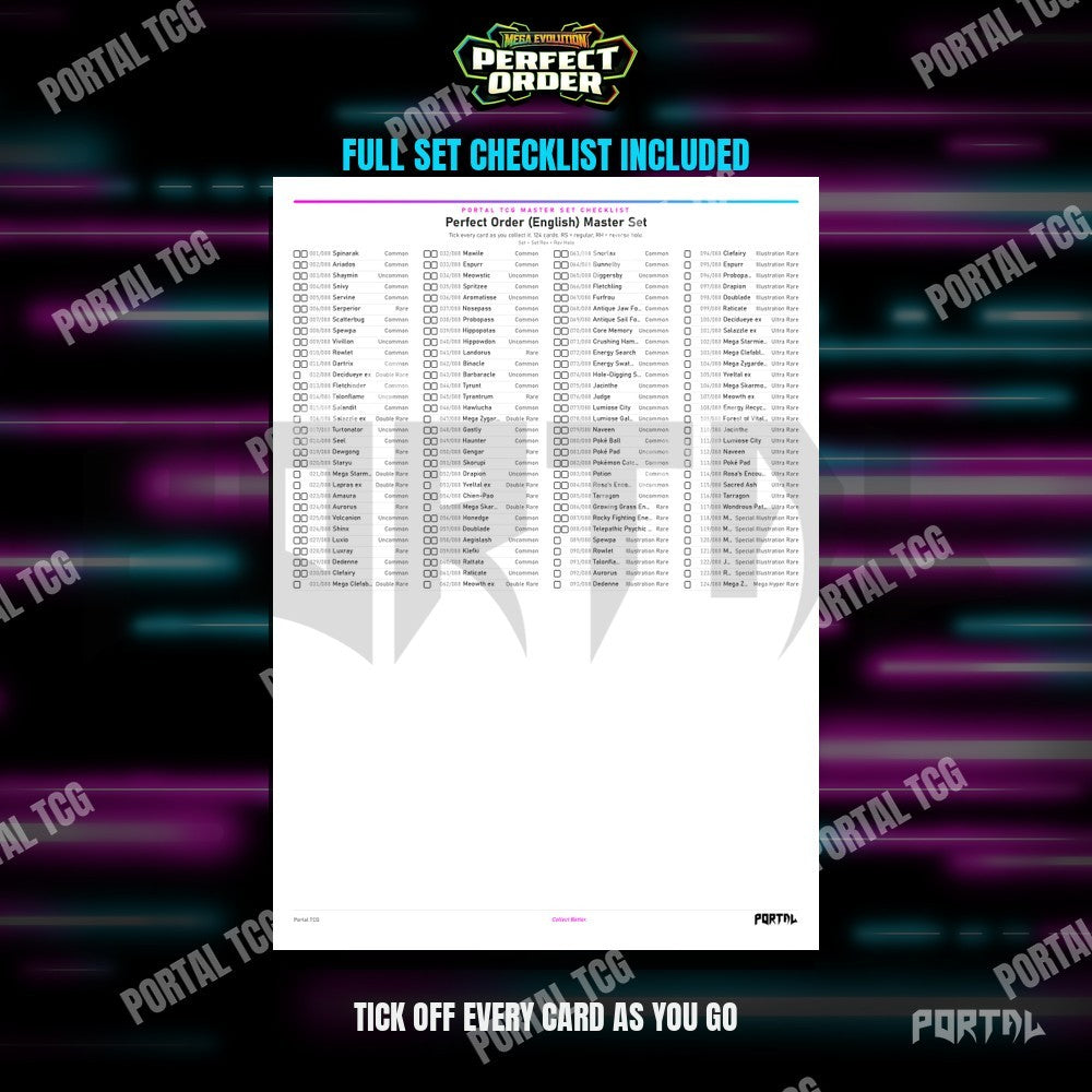 Pokemon Perfect Order master set placeholders, the checklist included in the download, Portal TCG