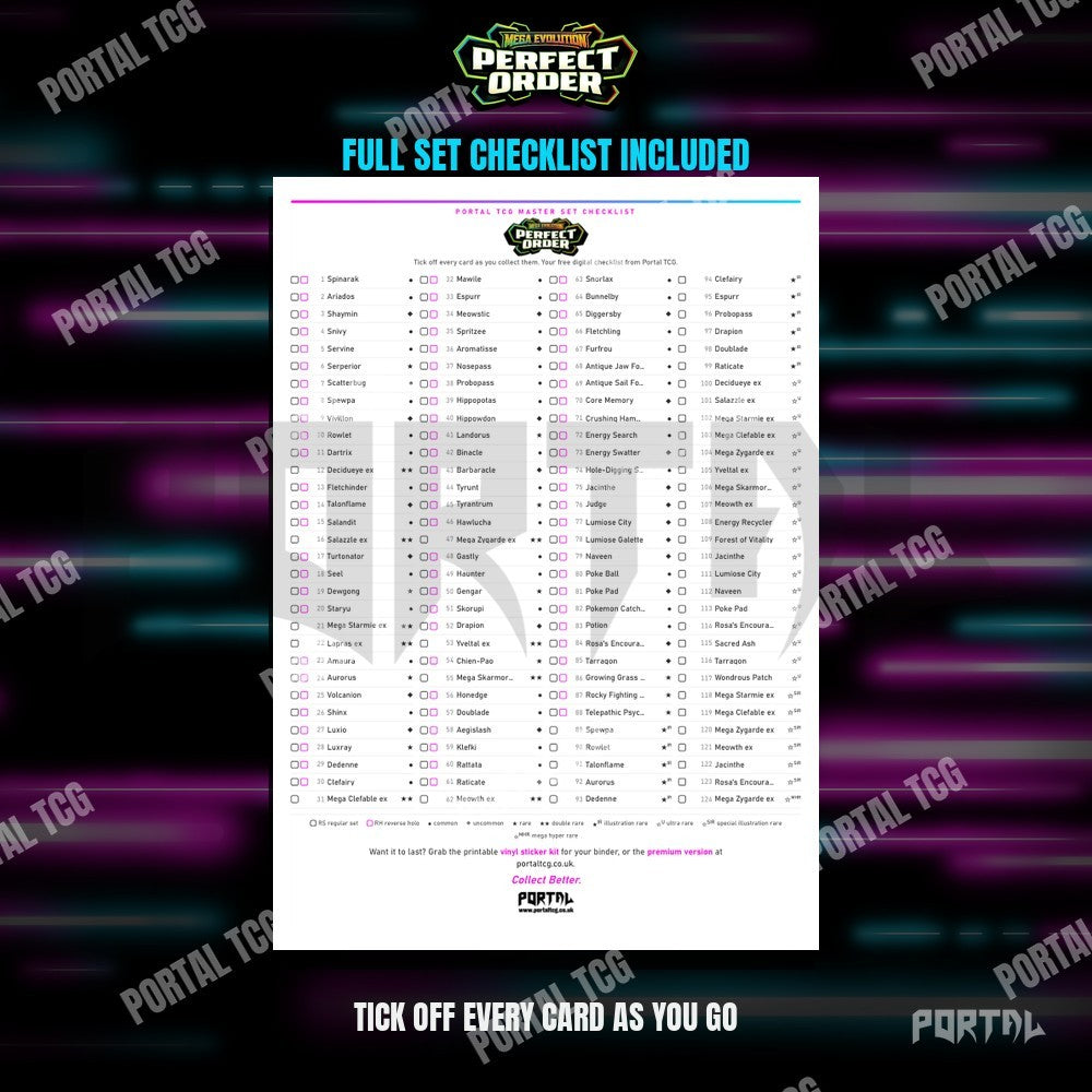 Pokemon Perfect Order master set placeholders, the checklist included in the download, Portal TCG