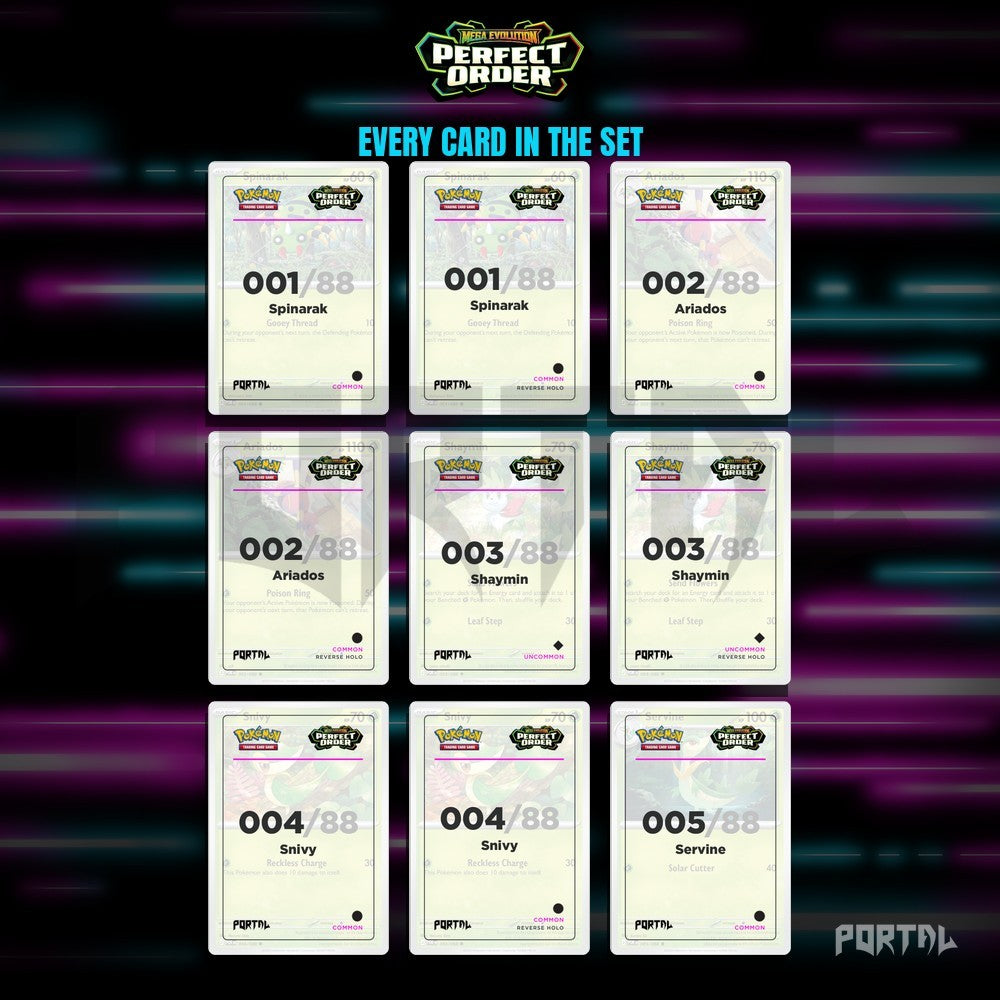 Pokemon Perfect Order master set placeholders, nine pocket binder page, Portal TCG