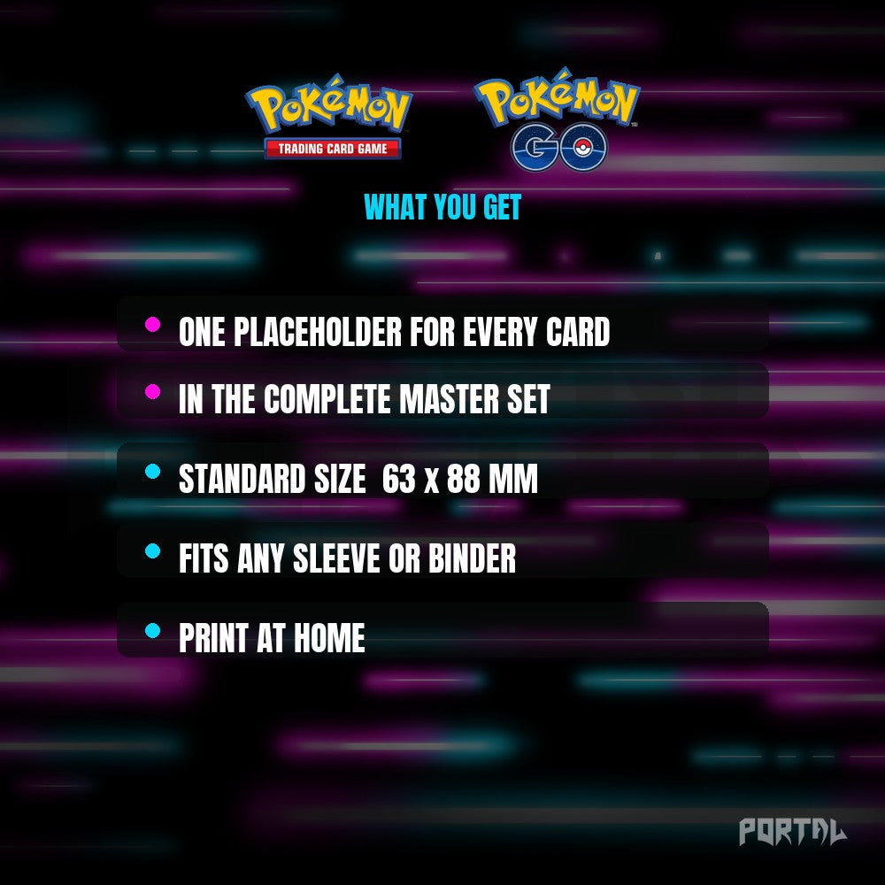 Pokemon GO master set placeholder cards, what is included