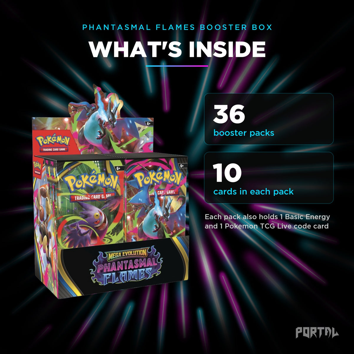 Pokemon Phantasmal Flames booster box, what's inside, Portal TCG