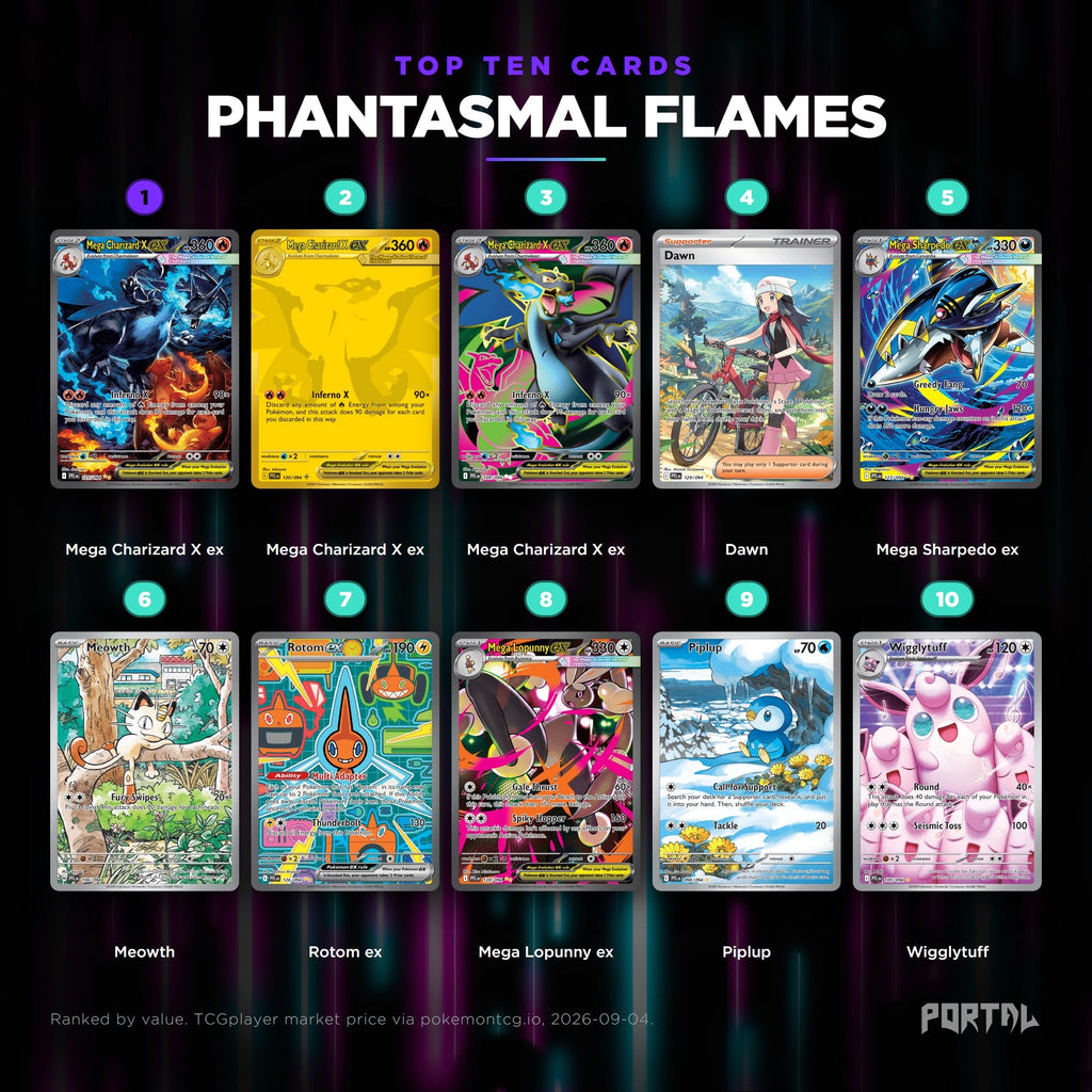 Pokemon Phantasmal Flames booster pack, top ten cards, Portal TCG
