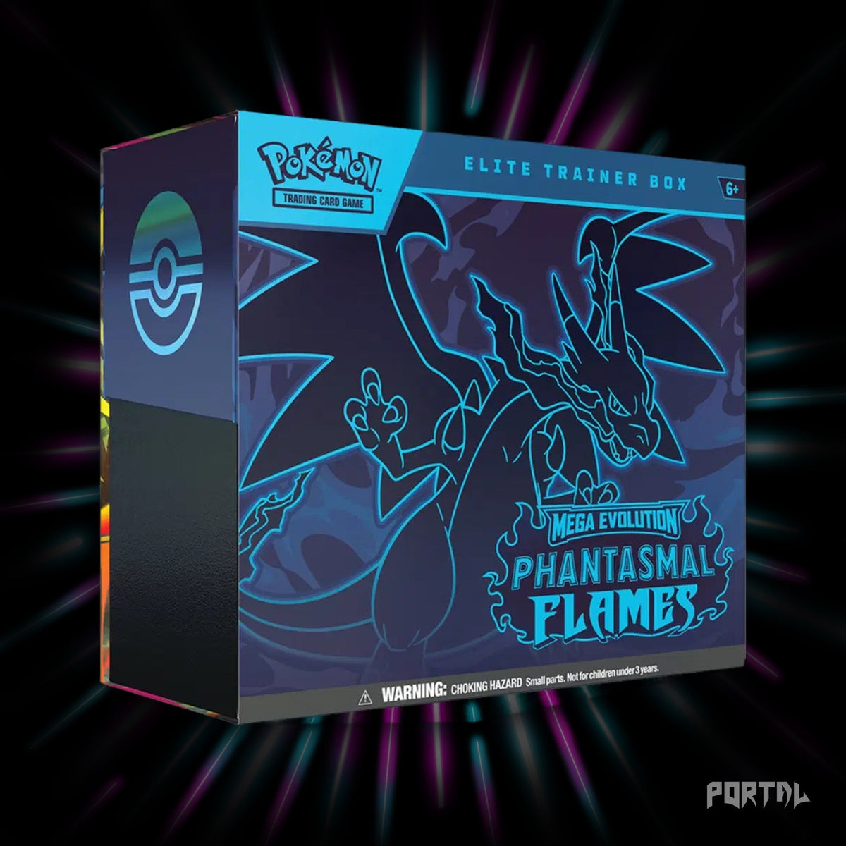 Pokemon Phantasmal Flames elite trainer box, box front, Portal TCG