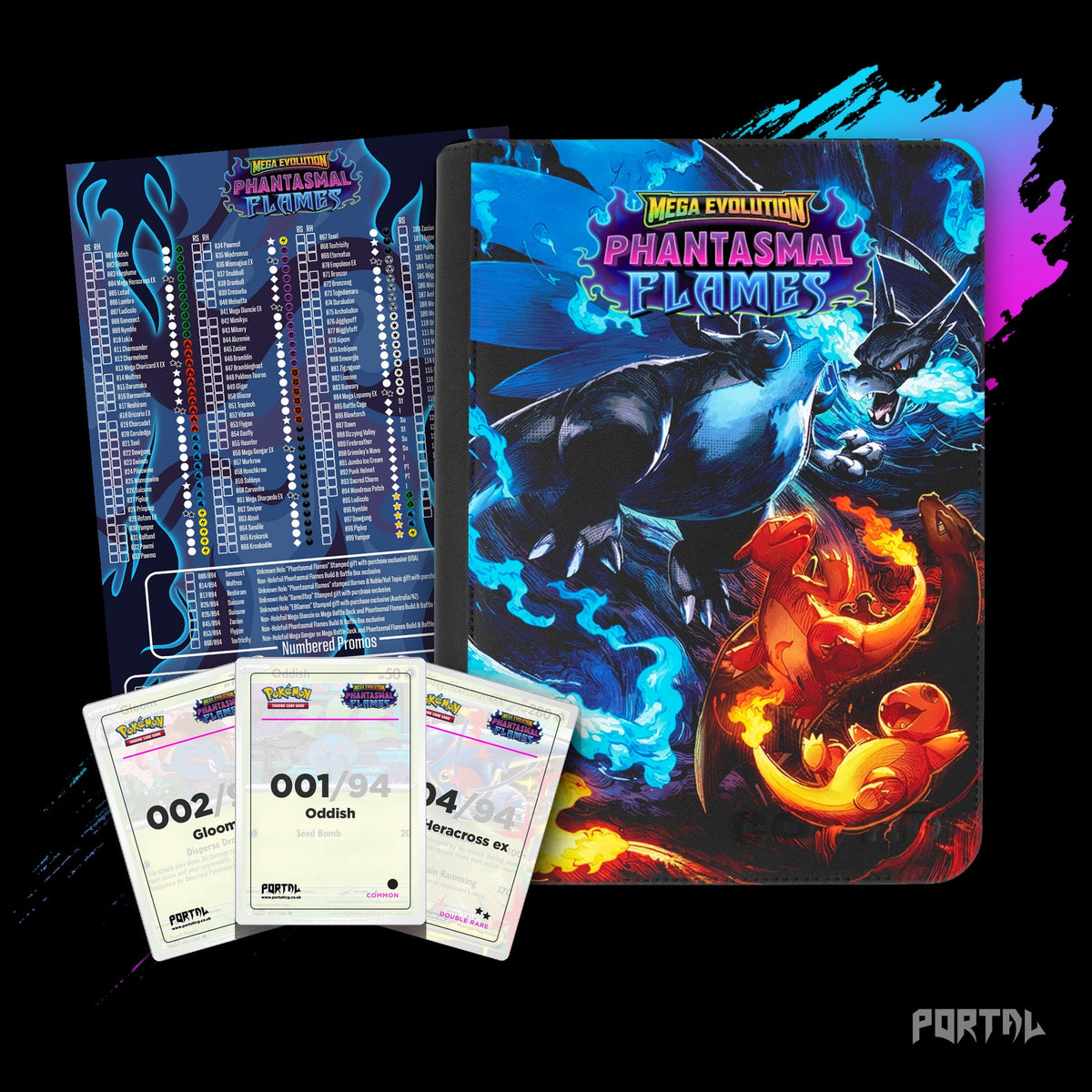 Pokemon Phantasmal Flames master set bundle, everything included with the Mega Charizard premium binder, Portal TCG