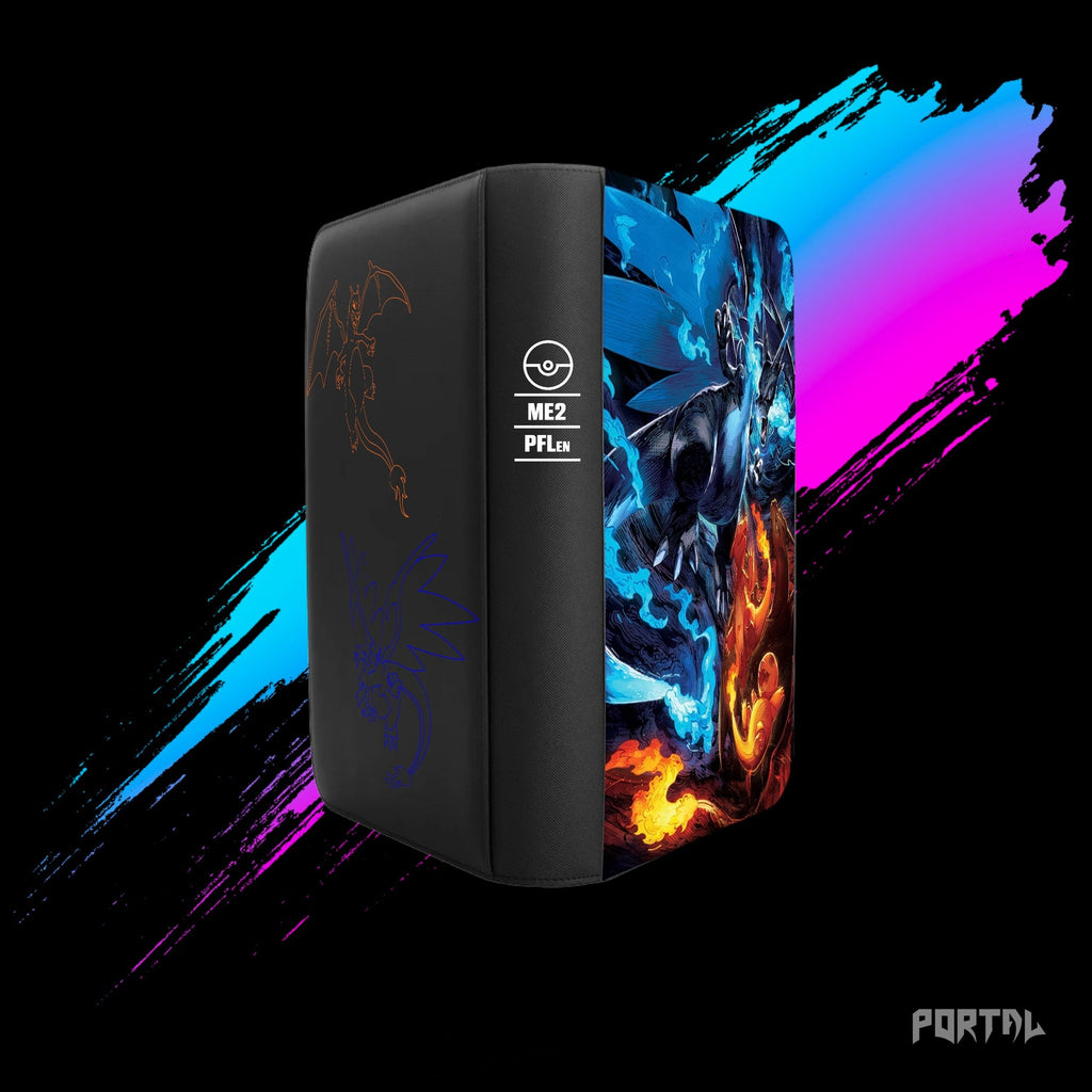 Pokemon Phantasmal Flames Mega Charizard premium binder, back, spine and front together, Portal TCG