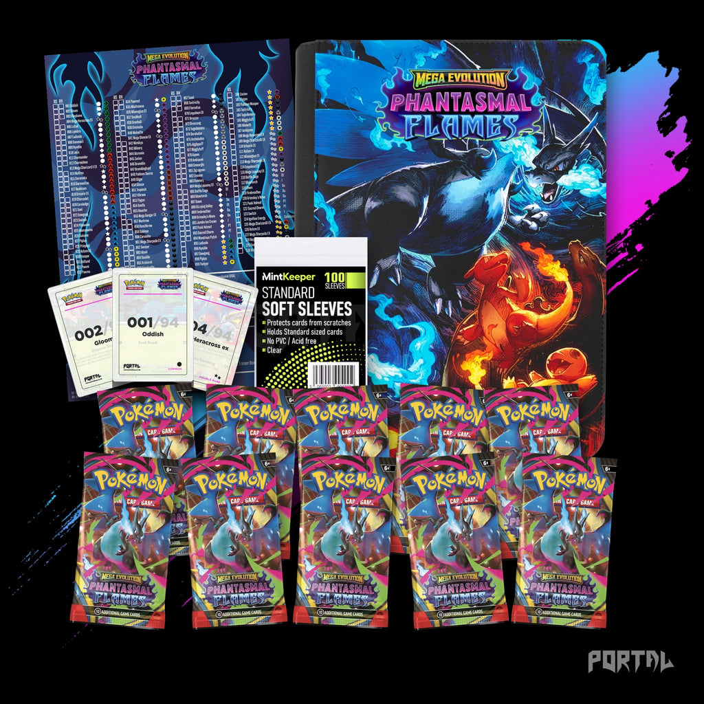 Pokemon Phantasmal Flames Mega Charizard premium collector's bundle, everything included, binder with set logo, Portal TCG