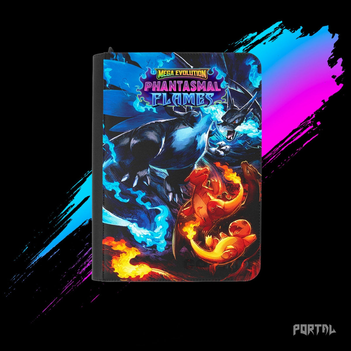 Pokemon Phantasmal Flames Mega Charizard premium collector's bundle, premium binder front cover with set logo, Portal TCG