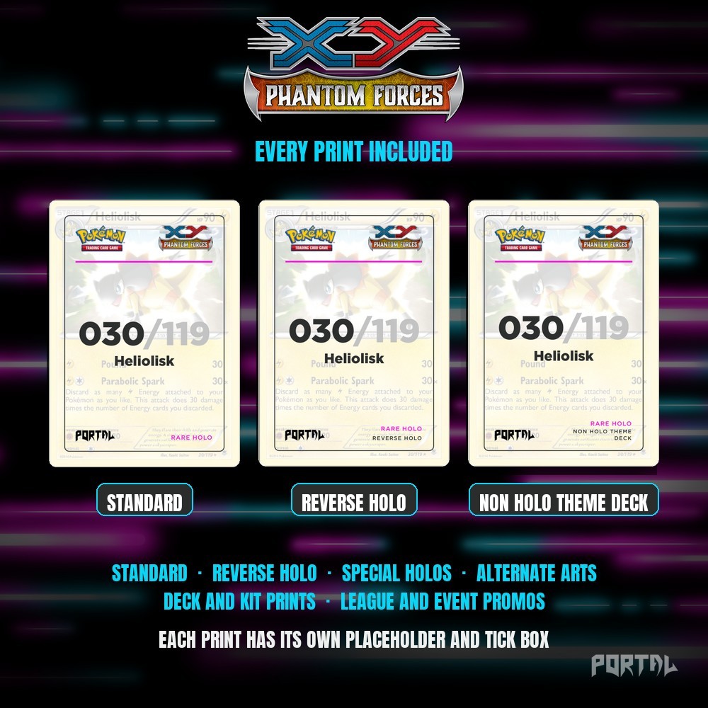Pokemon Phantom Forces master set placeholders, every print included, Portal TCG