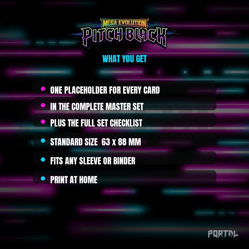 Pitch Black master set placeholder cards, what is included