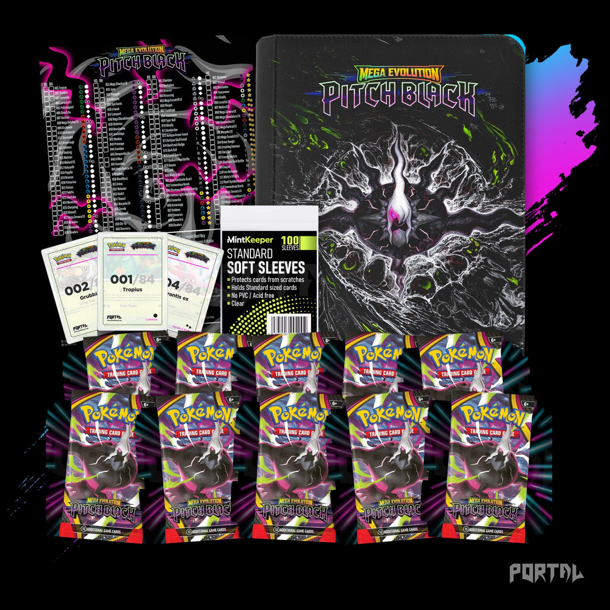 Pokemon Pitch Black Mega Darkrai premium collector's bundle, everything included, binder with set logo, Portal TCG