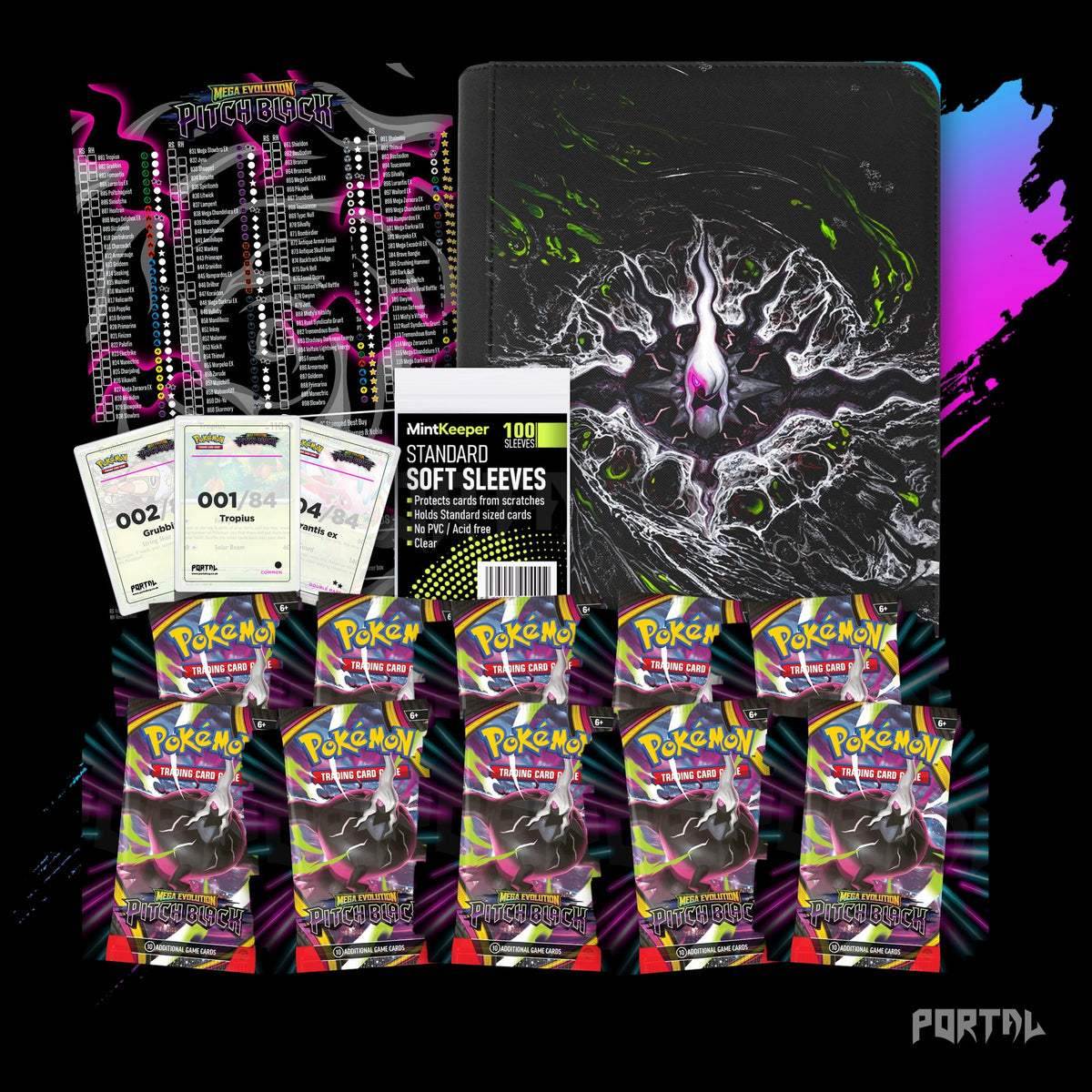 Pokemon Pitch Black Mega Darkrai premium collector's bundle, everything included, binder without set logo, Portal TCG