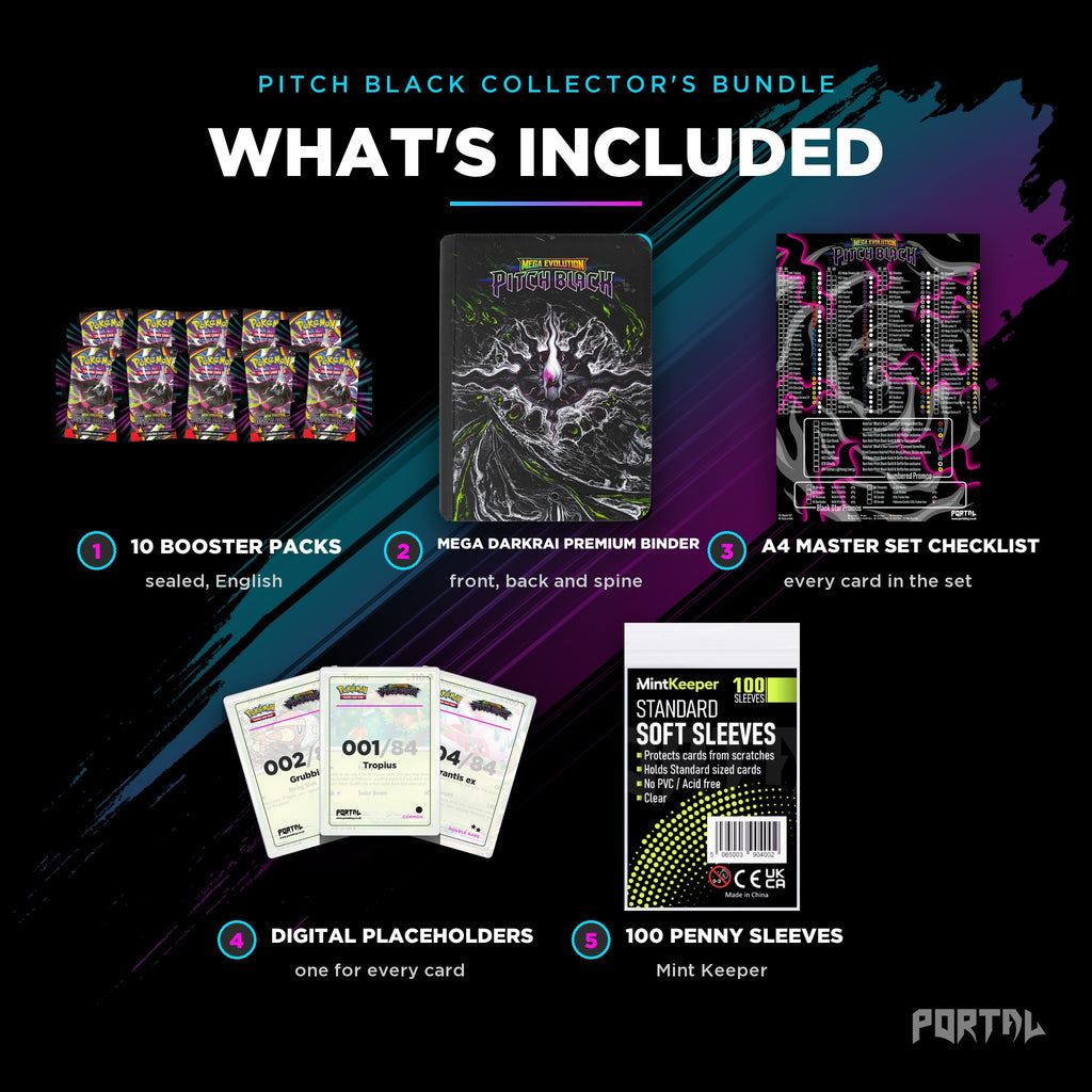Pokemon Pitch Black Mega Darkrai premium collector's bundle, what's included, Portal TCG