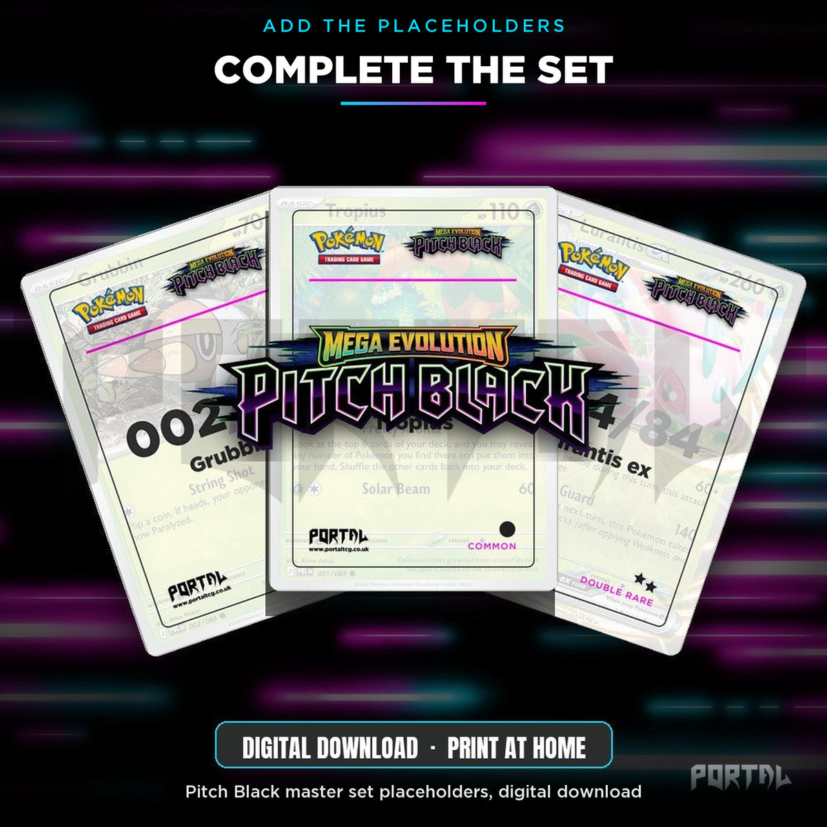 Pokemon Pitch Black Standard Printed Binder, complete the set with Pitch Black master set placeholders, Portal TCG