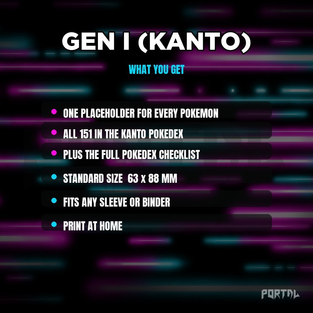National Pokedex Gen I (Kanto) placeholders, what you get, Portal TCG