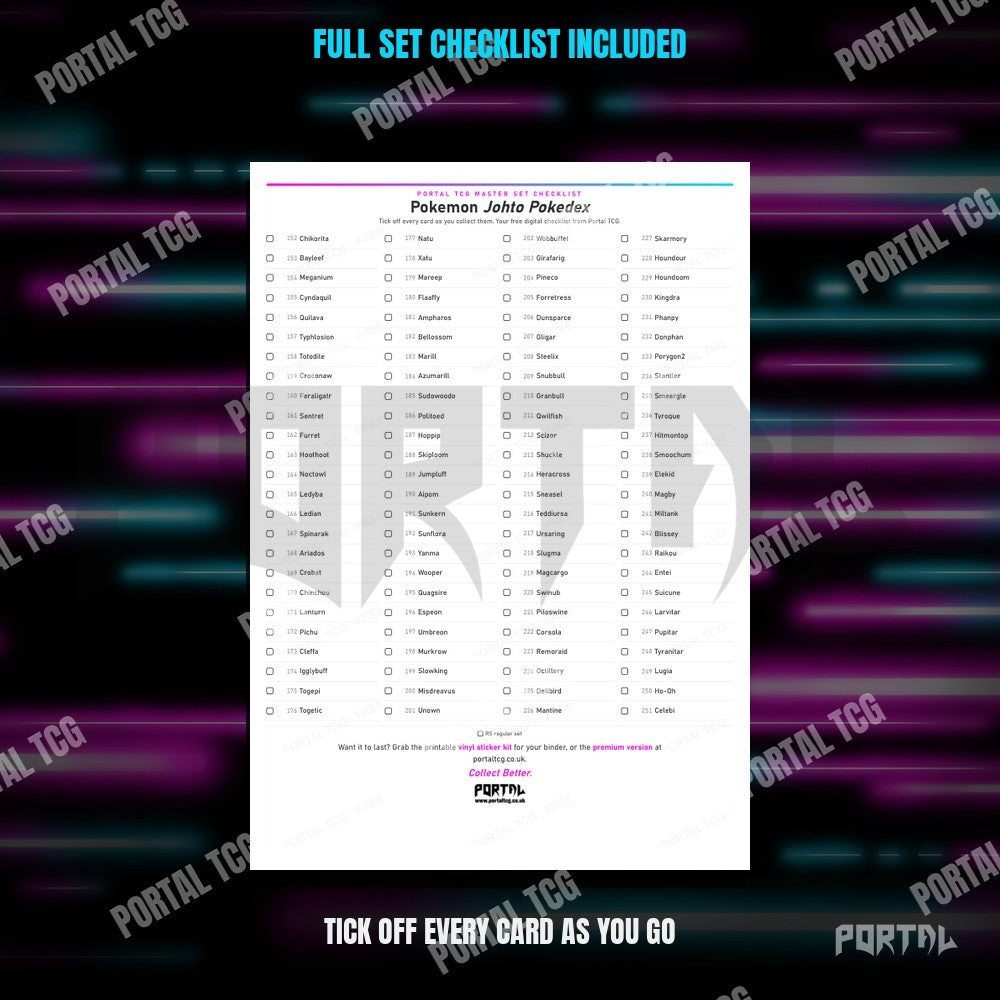 National Pokedex Gen II (Johto) placeholders, checklist included, Portal TCG