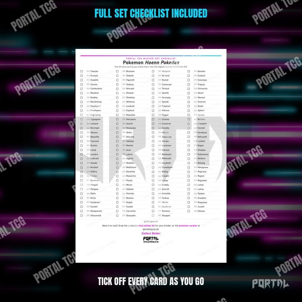 National Pokedex Gen III (Hoenn) placeholders, checklist included, Portal TCG