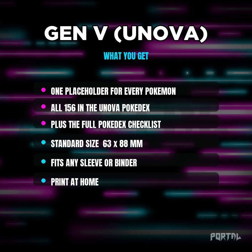 National Pokedex Gen V (Unova) placeholders, what you get, Portal TCG