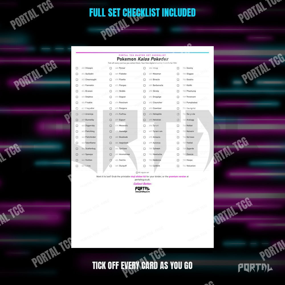National Pokedex Gen VI (Kalos) placeholders, checklist included, Portal TCG
