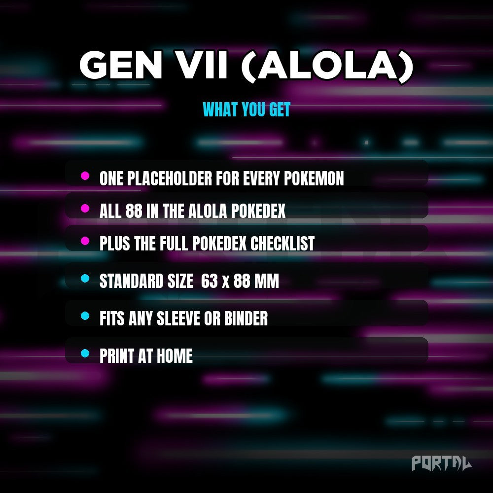 National Pokedex Gen VII (Alola) placeholders, what you get, Portal TCG