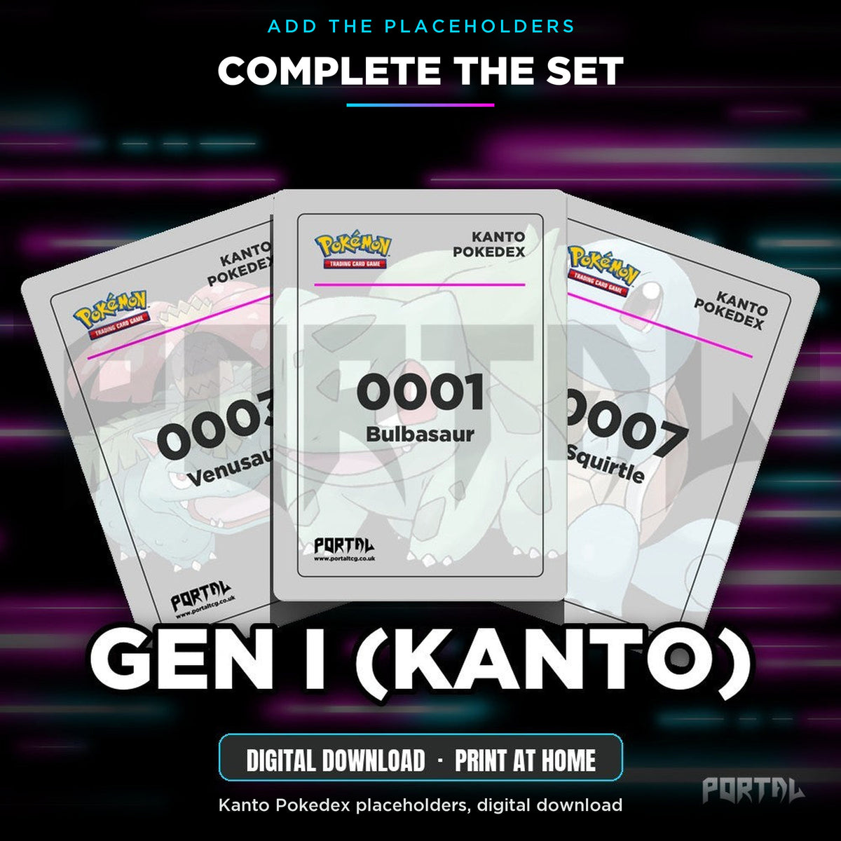 Pokemon Pokedex Kanto Gen I Printed Binder, complete the set with Kanto Pokedex placeholders, Portal TCG