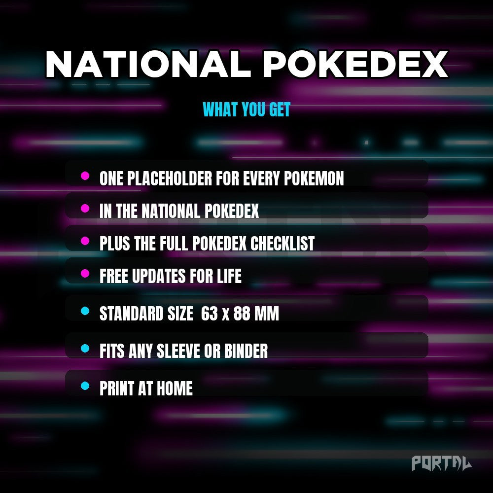 National Pokedex placeholders, every Pokemon, what you get, Portal TCG