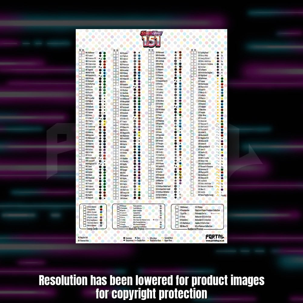 Pokemon 151 master set checklist kit, checklist sheet, Portal TCG