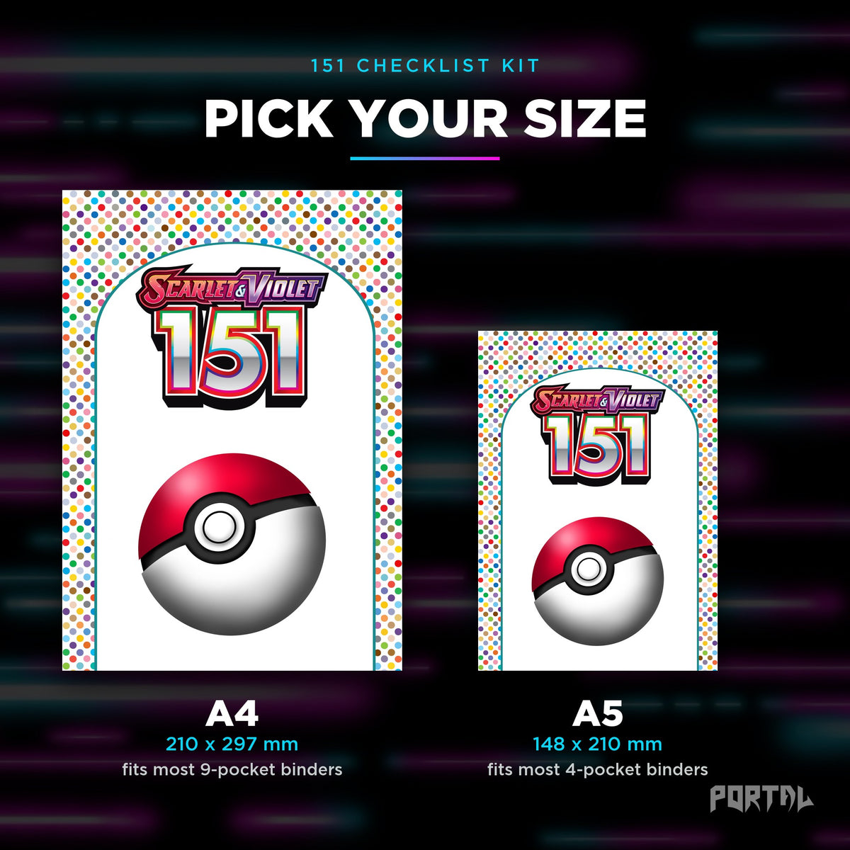 Pokemon 151 master set checklist kit, A4 and A5 sizes, Portal TCG