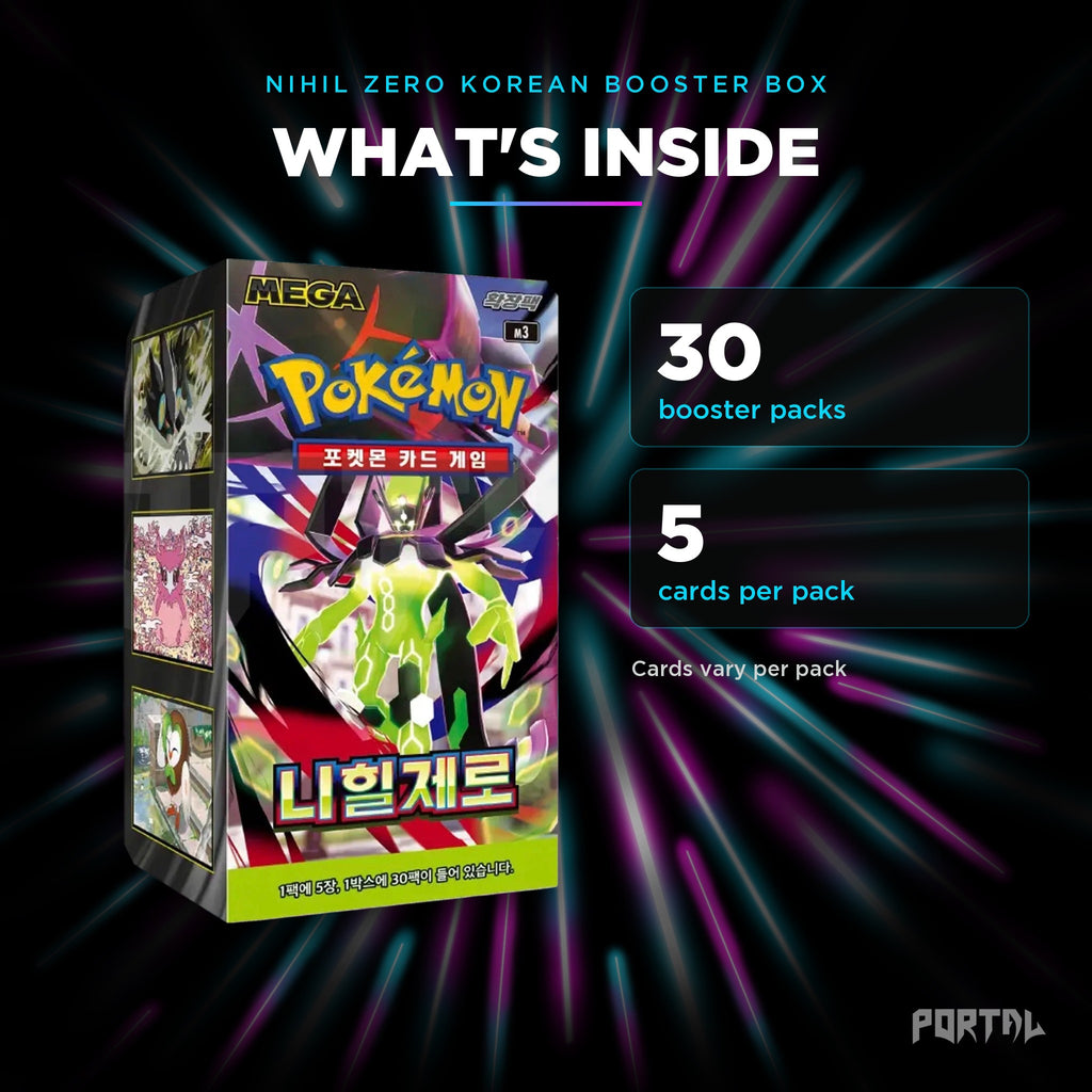 Nihil Zero Korean booster box, what's inside: 30 booster packs, 5 cards per pack, Portal TCG