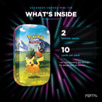 Ascended Heroes mini tin, what's inside: 2 booster packs, 10 cards per pack, Portal TCG