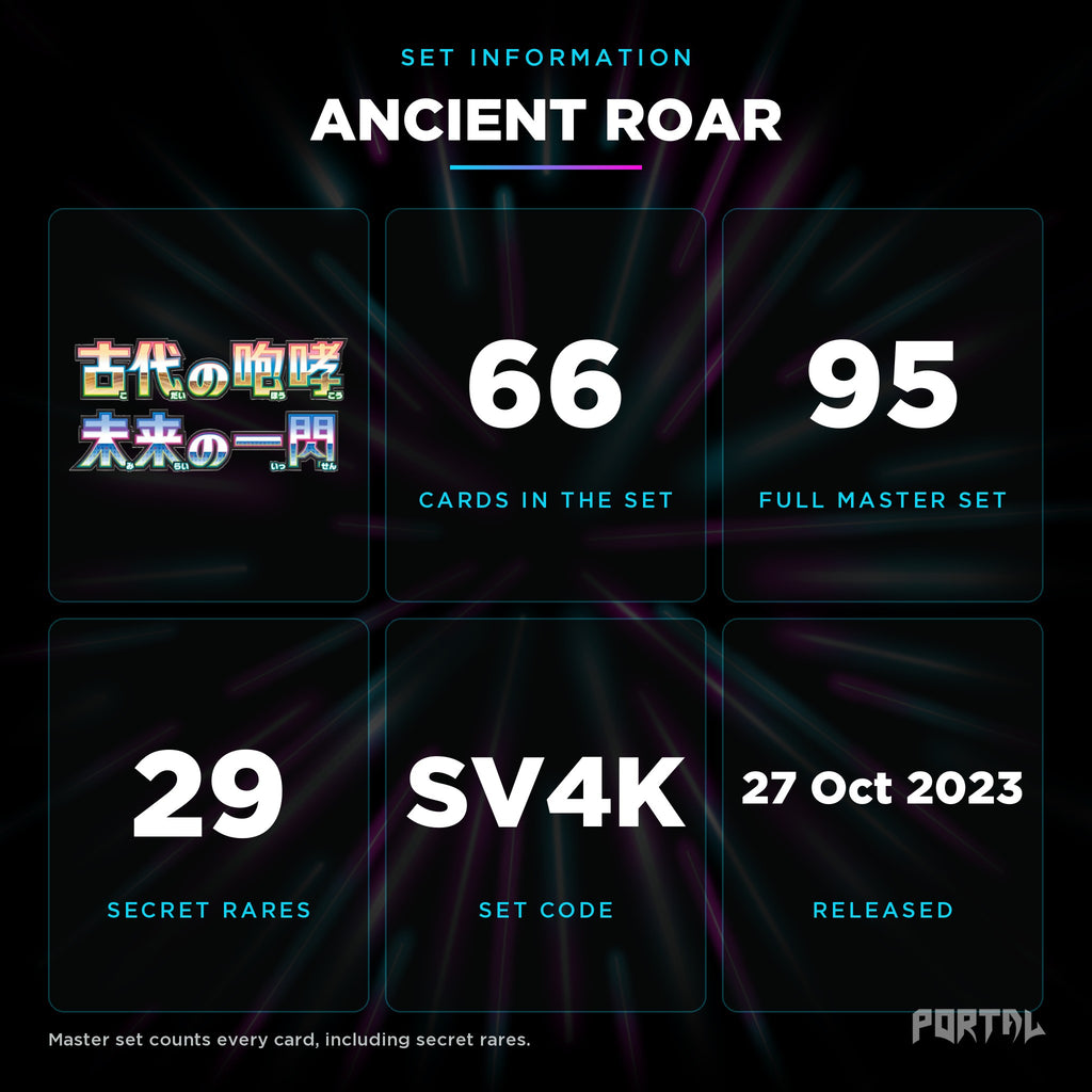 Ancient Roar Japanese set information: 66 cards in the set, 95 in the master set, Portal TCG