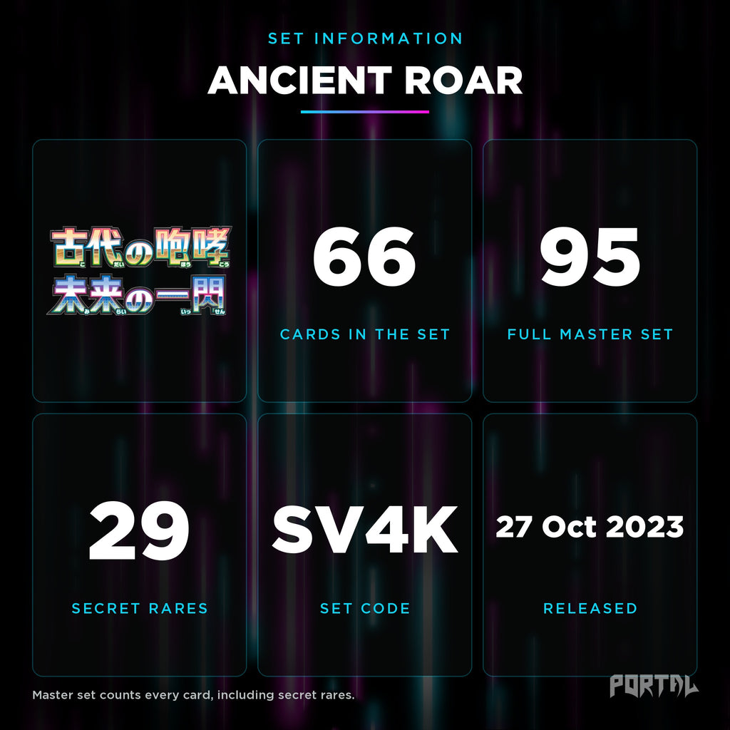 Ancient Roar Japanese set information: 66 cards in the set, 95 in the master set, Portal TCG